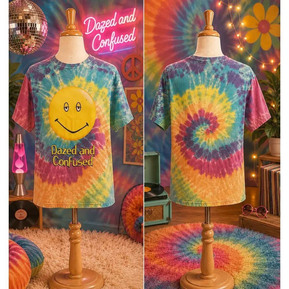 Dazed and Confused Tie Dye Smiley Face Graphic Tee Shirt Medium
